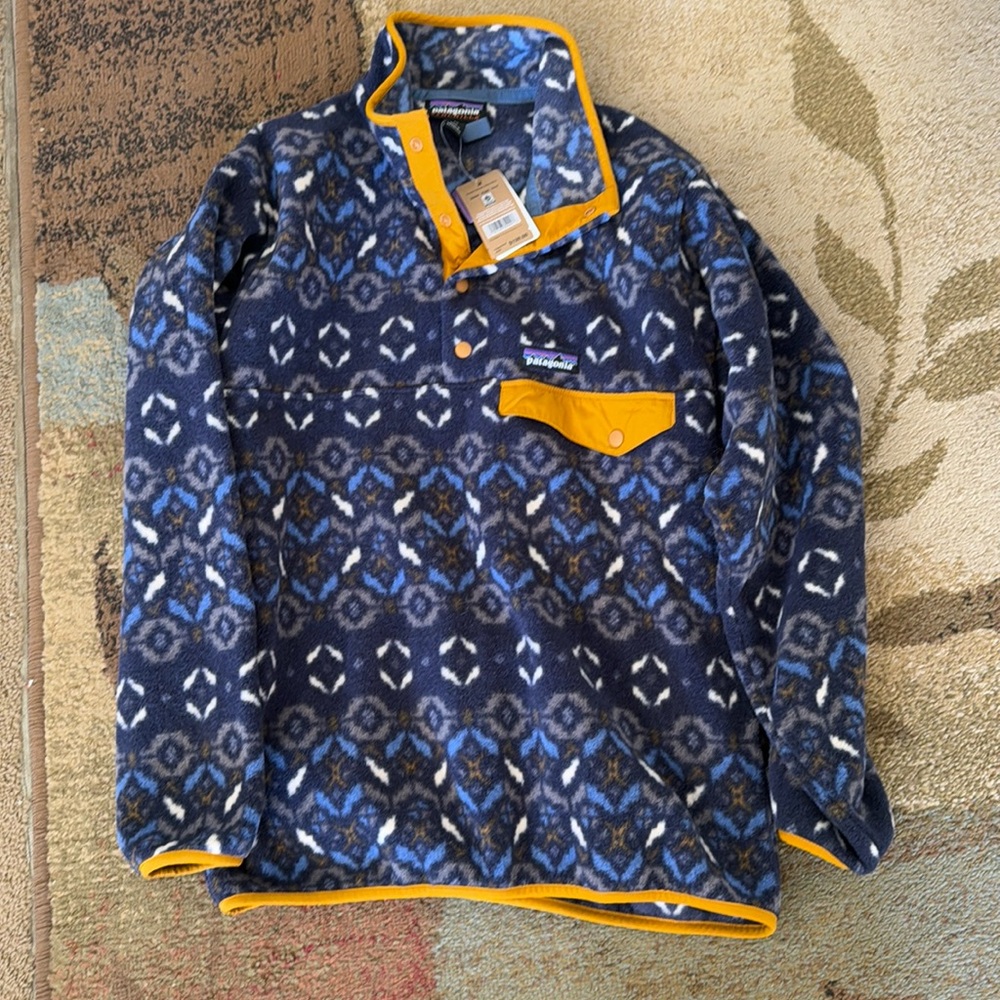 BNWT Patagonia synchilla fleece mens XS tundra cluster new navy blue gold
